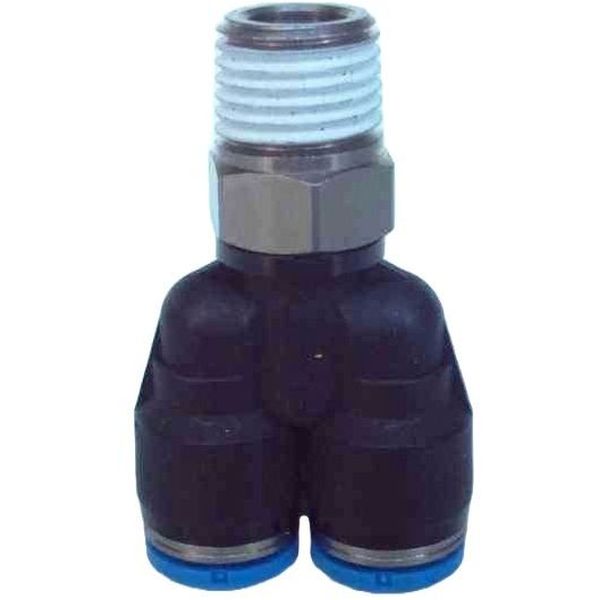 união rápida com entrada em Y, conexão em Y, conector pneumático, conector instantâneo, conexão push-pull, conexão para ar comprimido, conexão tipo Y