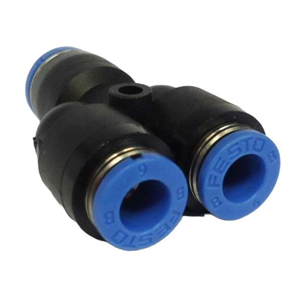 união rápida com entrada em Y, conexão em Y, conector pneumático, conector instantâneo, conexão push-pull. conexão tipo Y, conexão instantânea, conexão para ar comprimido